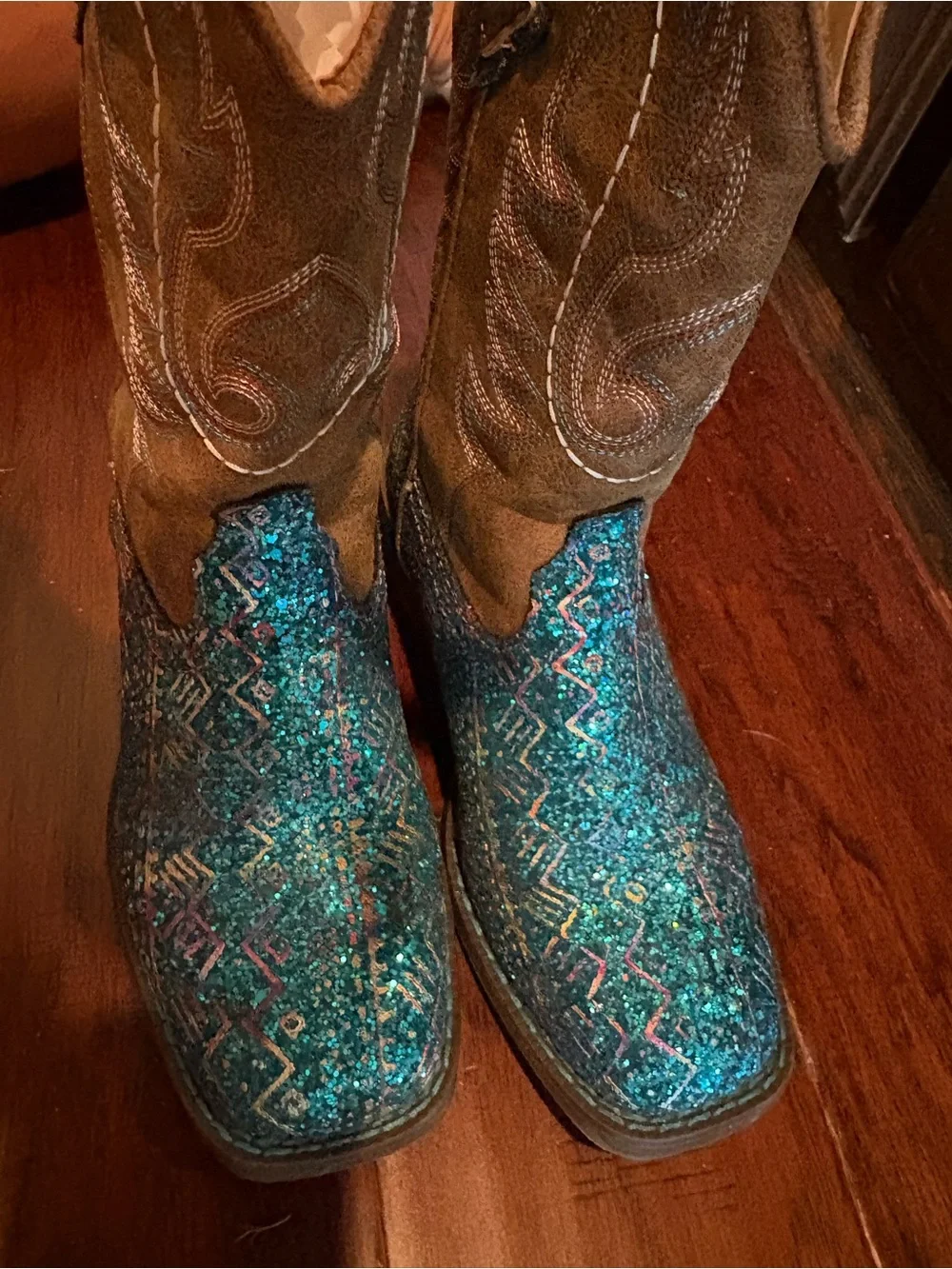 Western-Style Little Kid’s  Boots in Teal Multicolor Embellishment